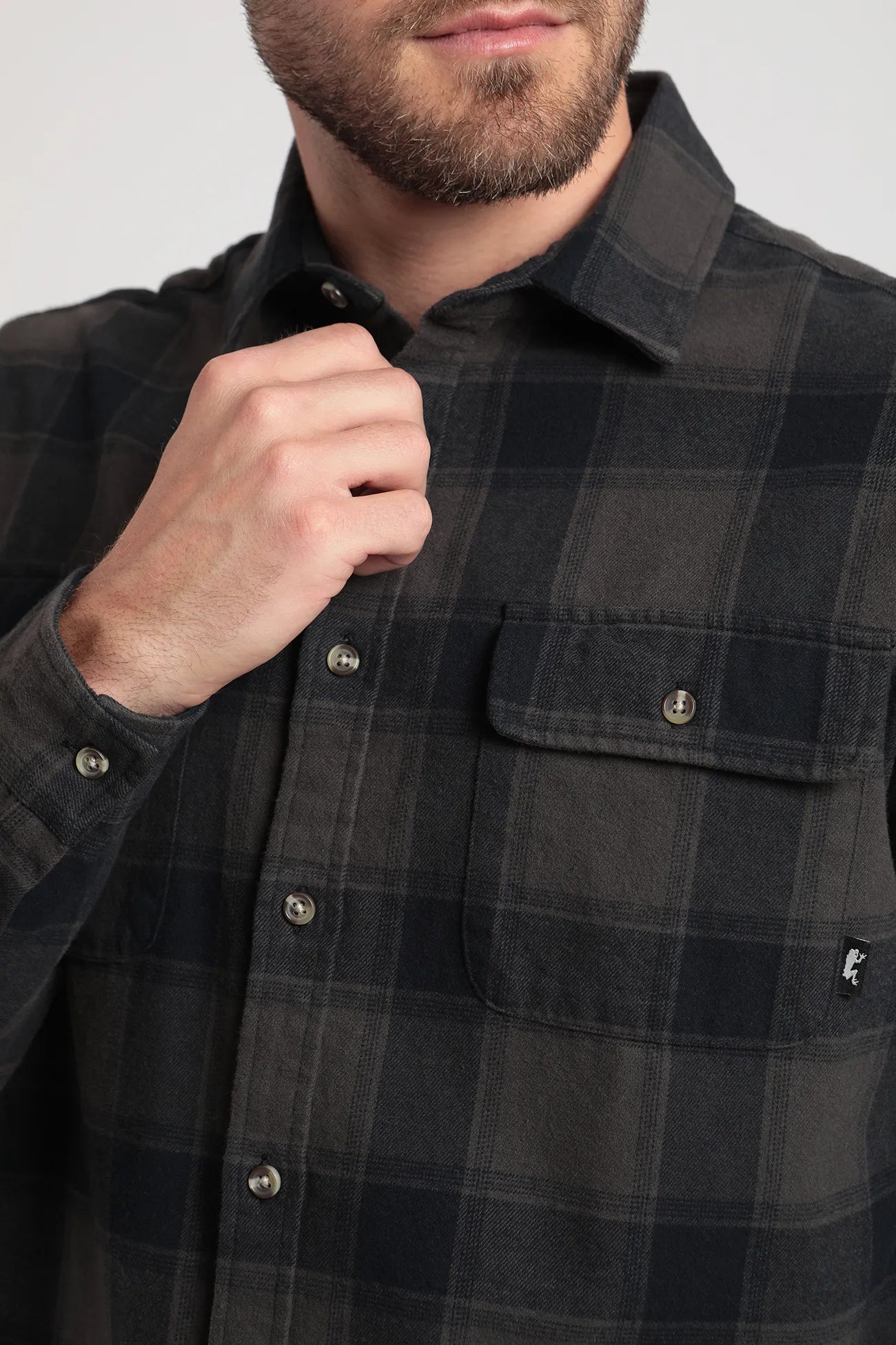 Camisa manga larga hombre Franela negro - Algodón orgánico flanel