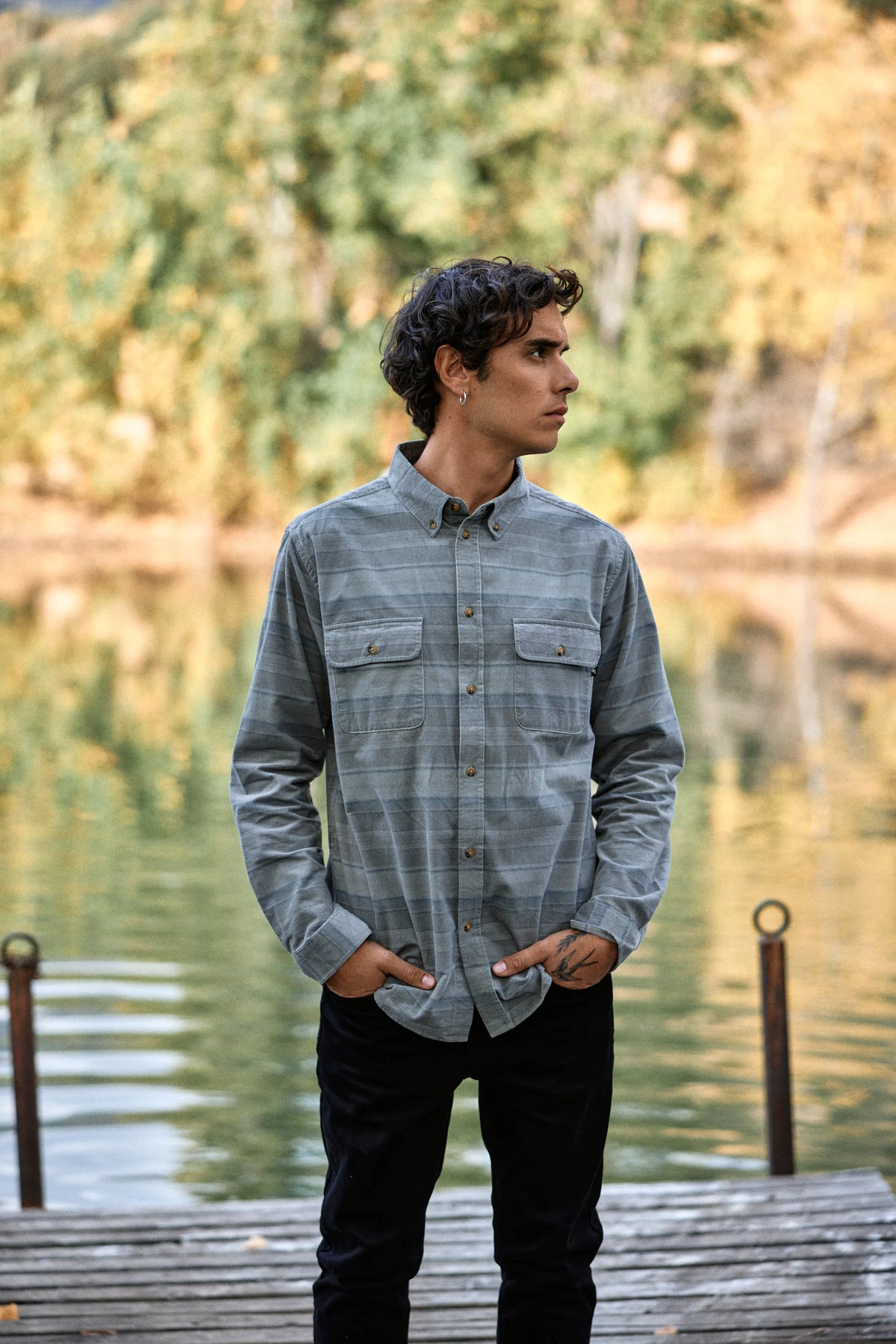 Camisa manga larga hombre Corduroy yarn gris - Algodón orgánico corduroy - Frøens