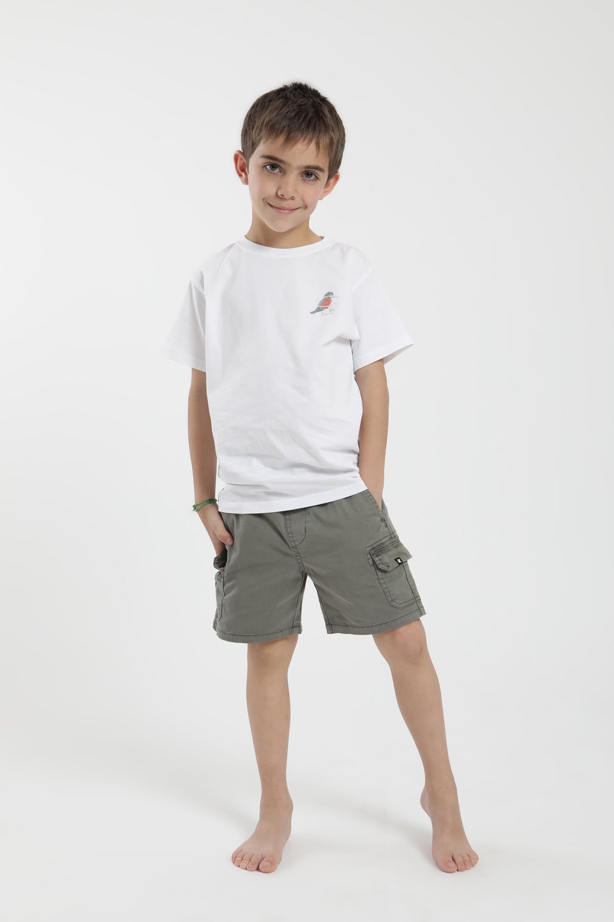 Polera manga corta niño martín pescador blanco