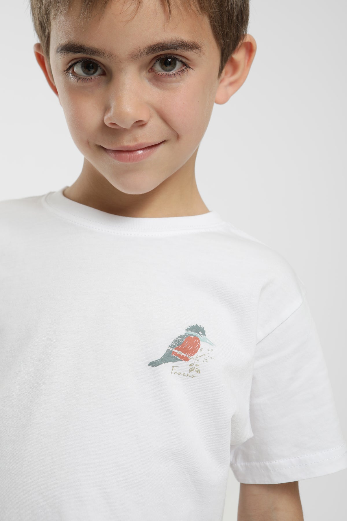 Polera manga corta niño martín pescador blanco