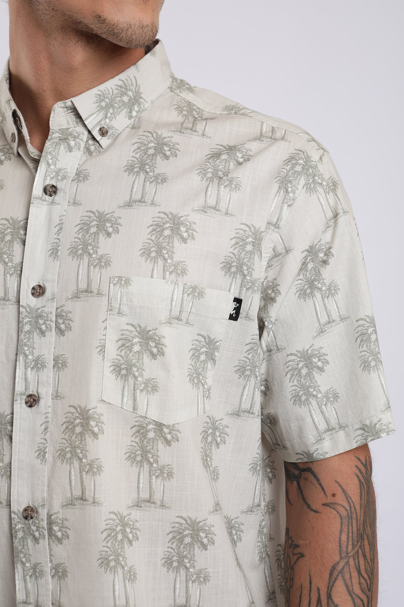 Camisa manga corta Palms sepia - Algodón orgánico