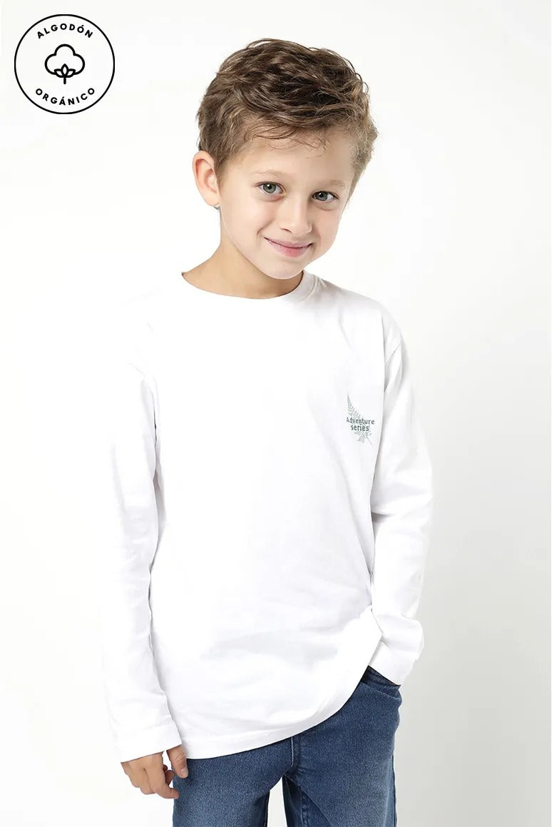 Polera manga larga niño Hoja blanco - 2