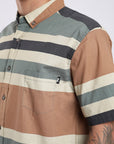 Camisa manga corta Texture Stripes camel