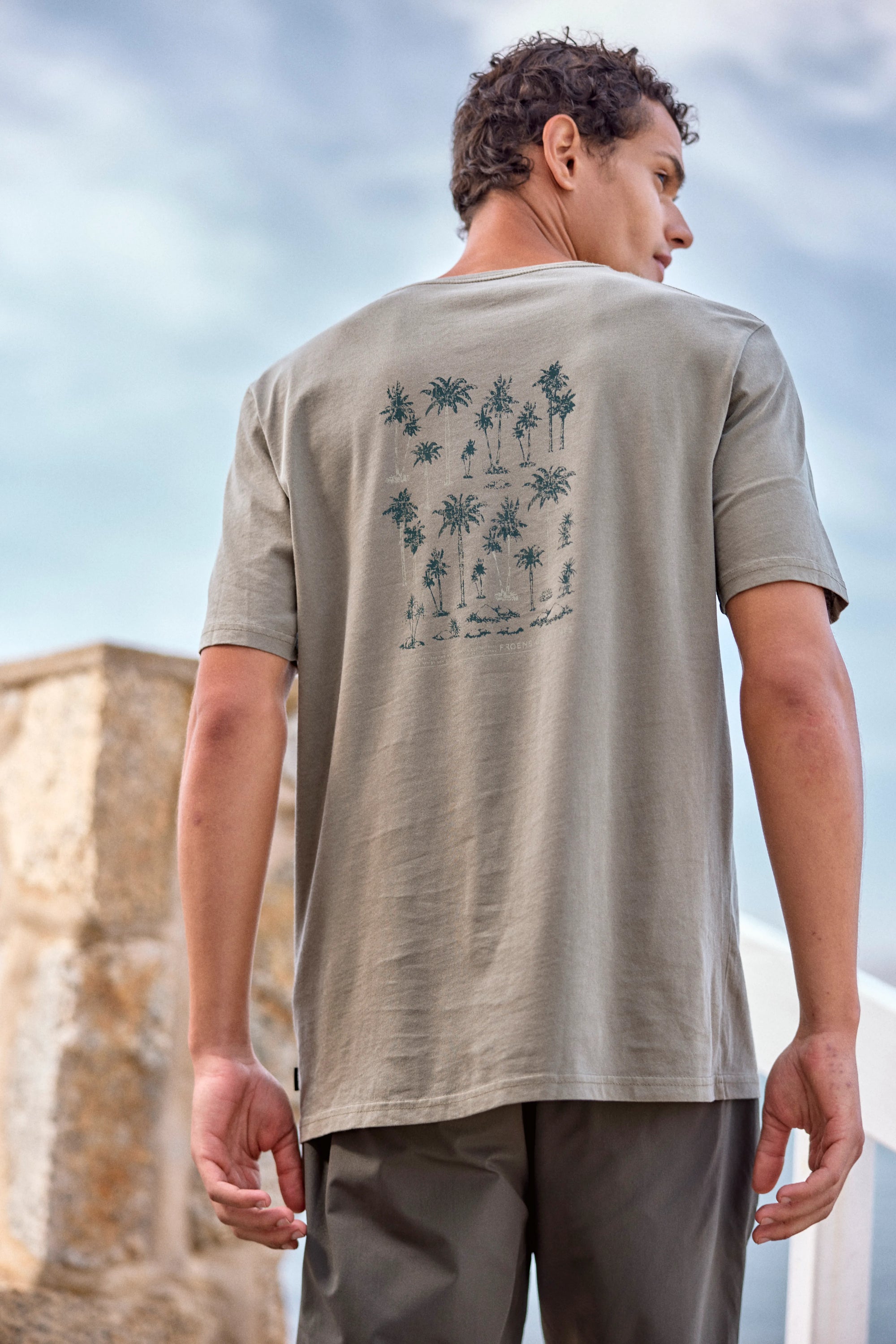 Polera manga corta hombre Palmeras verde - Algodón orgánico - Frøens