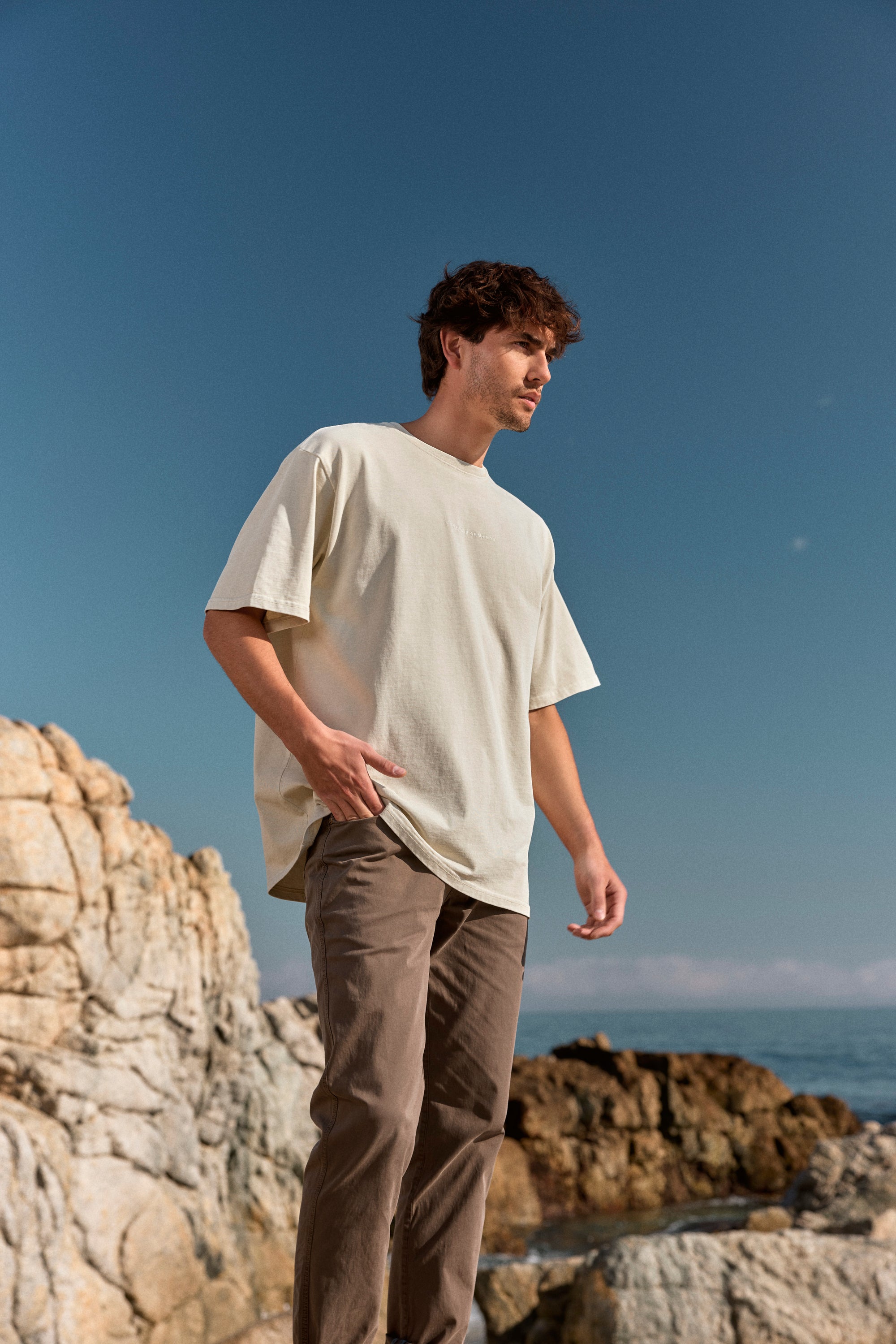 Polera manga corta hombre Oversize beige - Algodón orgánico - Frøens