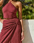Falda larga Amber print burdeo - Lino