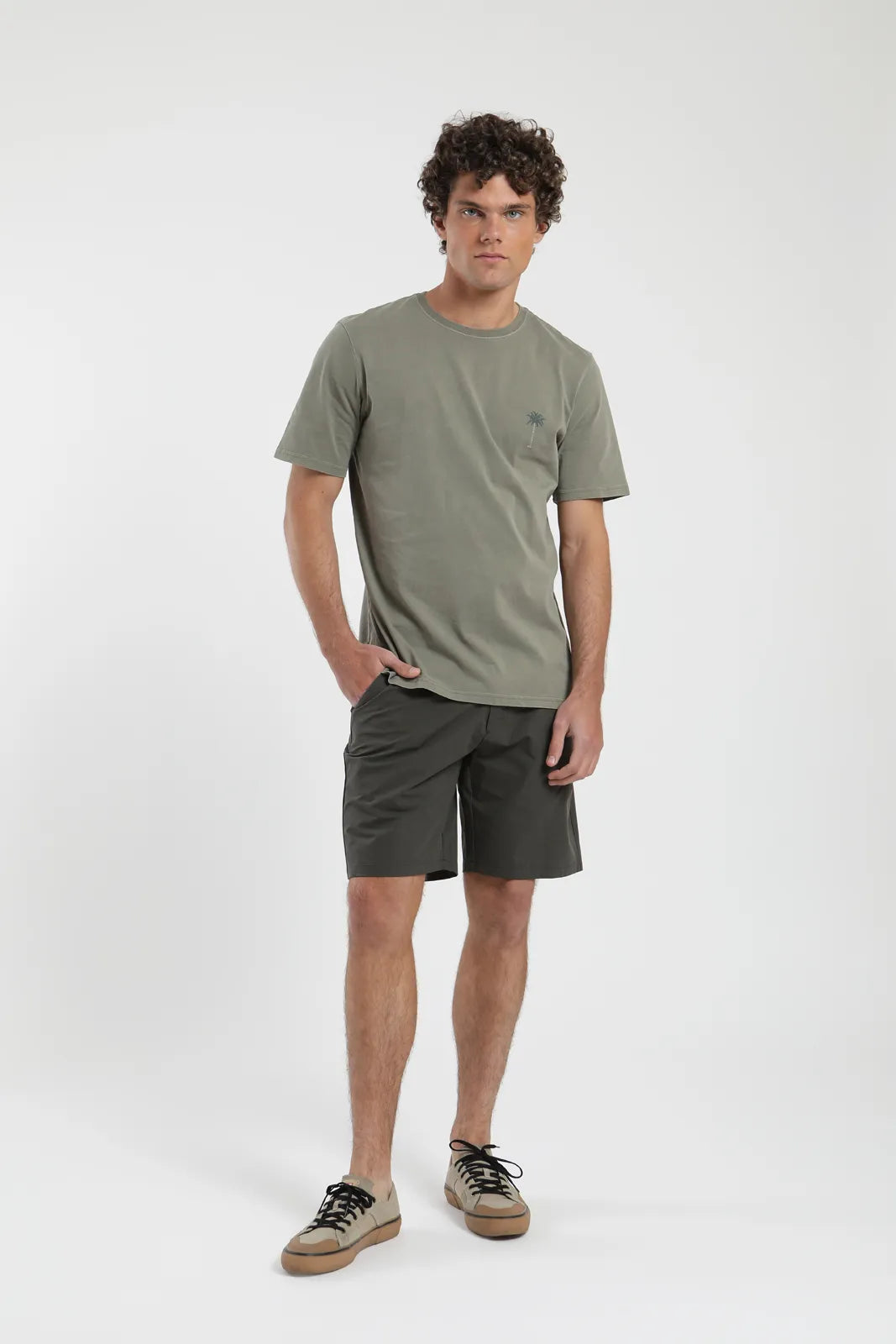 Polera manga corta hombre Palmeras verde - Algodón orgánico