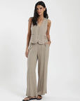 Pantalón mujer Docas rayas beige - Lino - Frøens