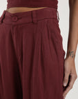 Pantalón mujer Docas burdeo - Lino