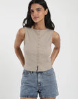 Polera mujer sin mangas Olympia beige - Algodón orgánico - Frøens