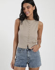 Polera mujer sin mangas Olympia beige - Algodón orgánico - Frøens
