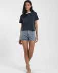 Polera mujer manga corta Round azul - Algodón orgánico - Frøens