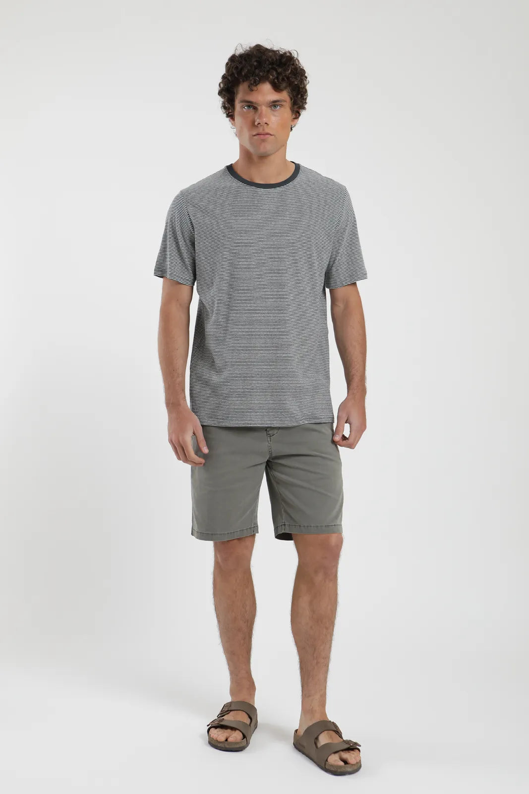 Polera manga corta hombre Rayas Tejida azul - Lino