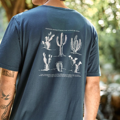 Polera manga corta hombre cactus azul - Algodón orgánico