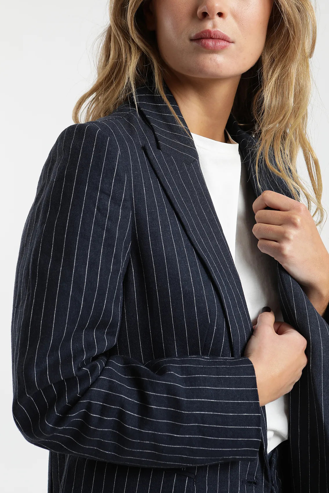 Chaqueta mujer blazer Alondra stripes azul - Lino - Frøens