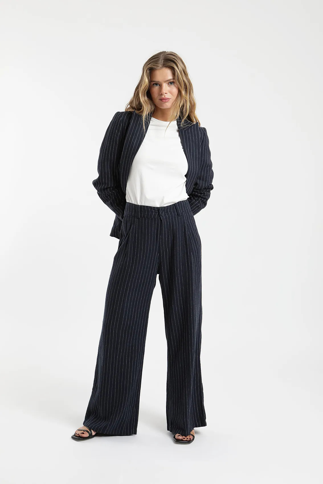 Chaqueta mujer blazer Alondra stripes azul - Lino - Frøens