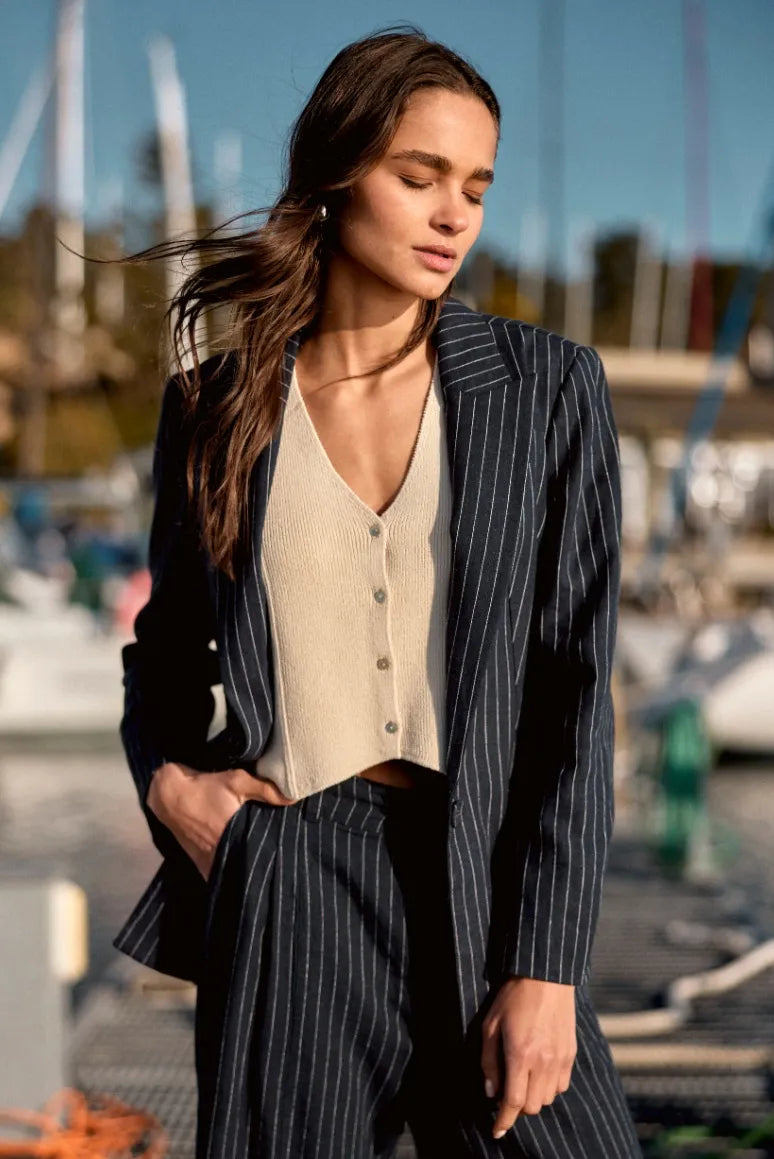 Chaqueta mujer blazer Alondra stripes azul - Lino - Frøens