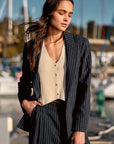 Chaqueta mujer blazer Alondra stripes azul - Lino - Frøens