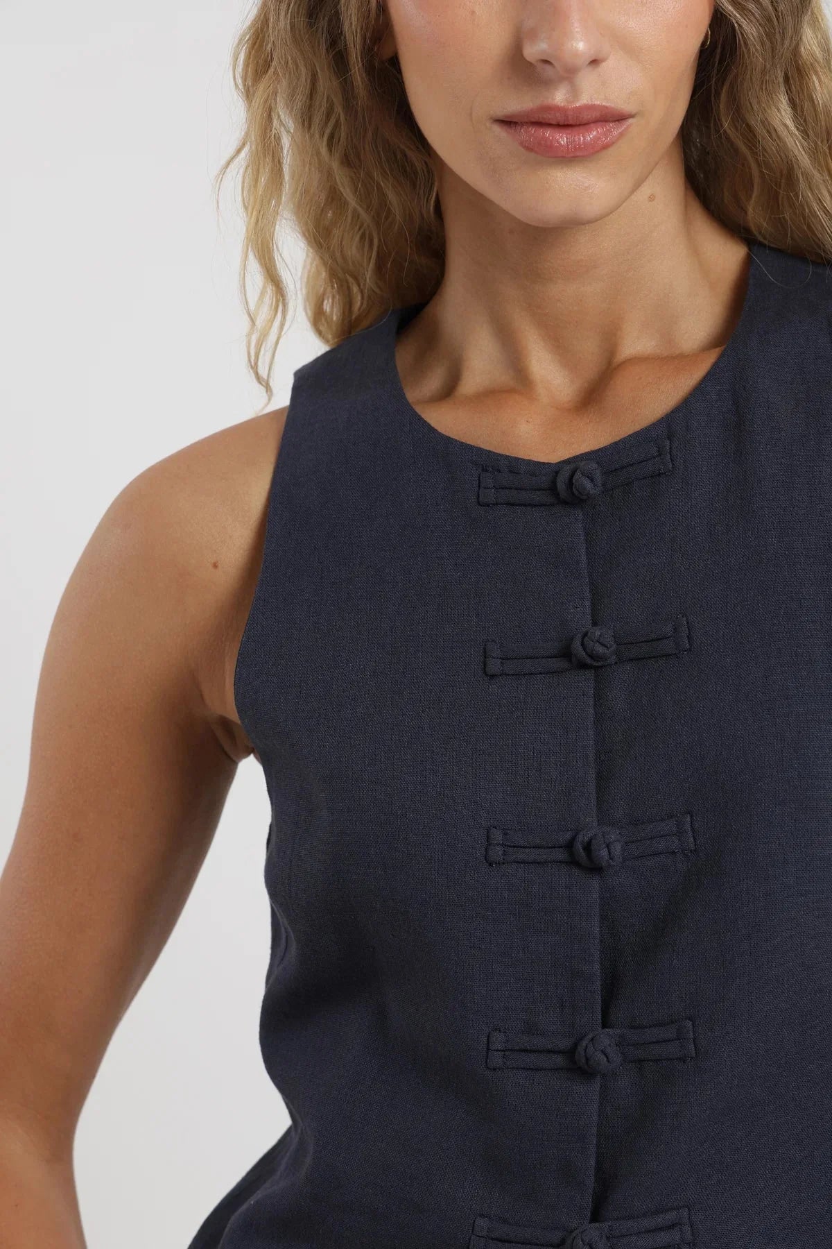 Blusa sin mangas Asia azul Froens