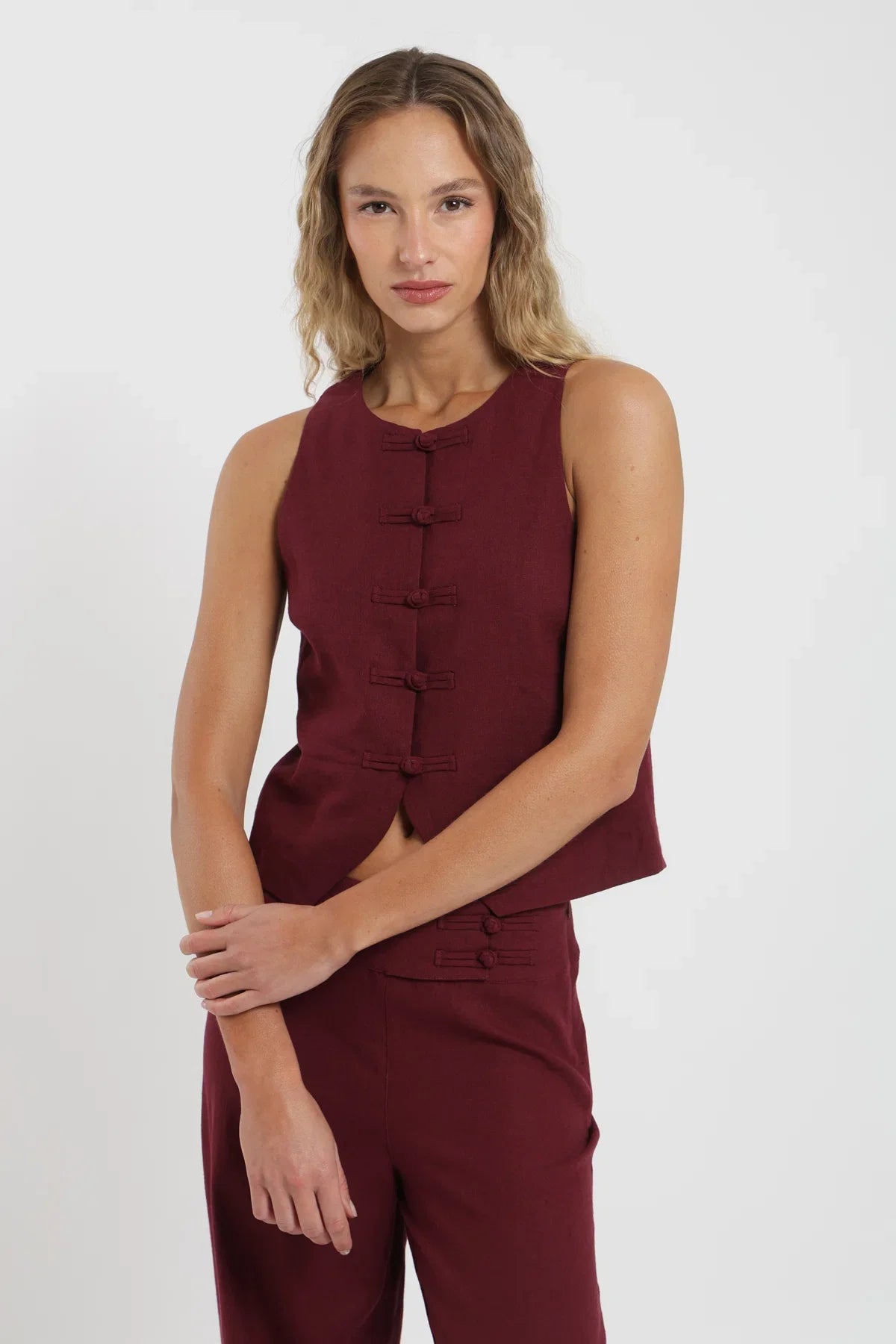 Blusa manga corta Asia burdeo Froens