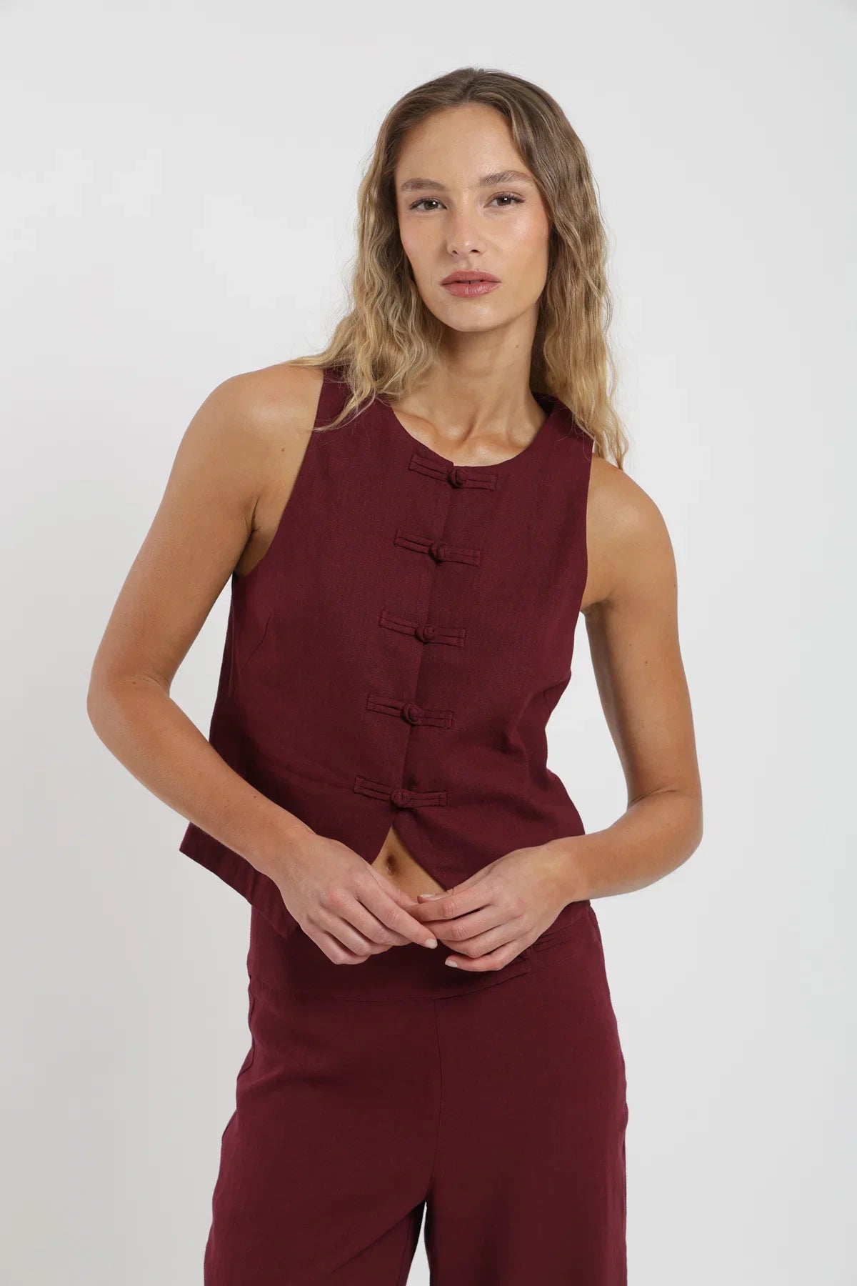 Blusa manga corta Asia burdeo Froens