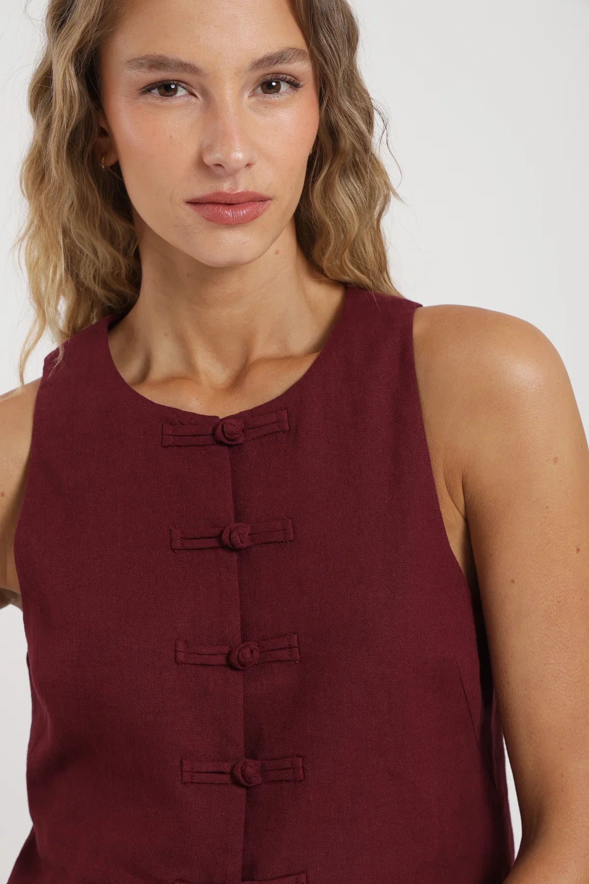 Blusa manga corta Asia burdeo Froens