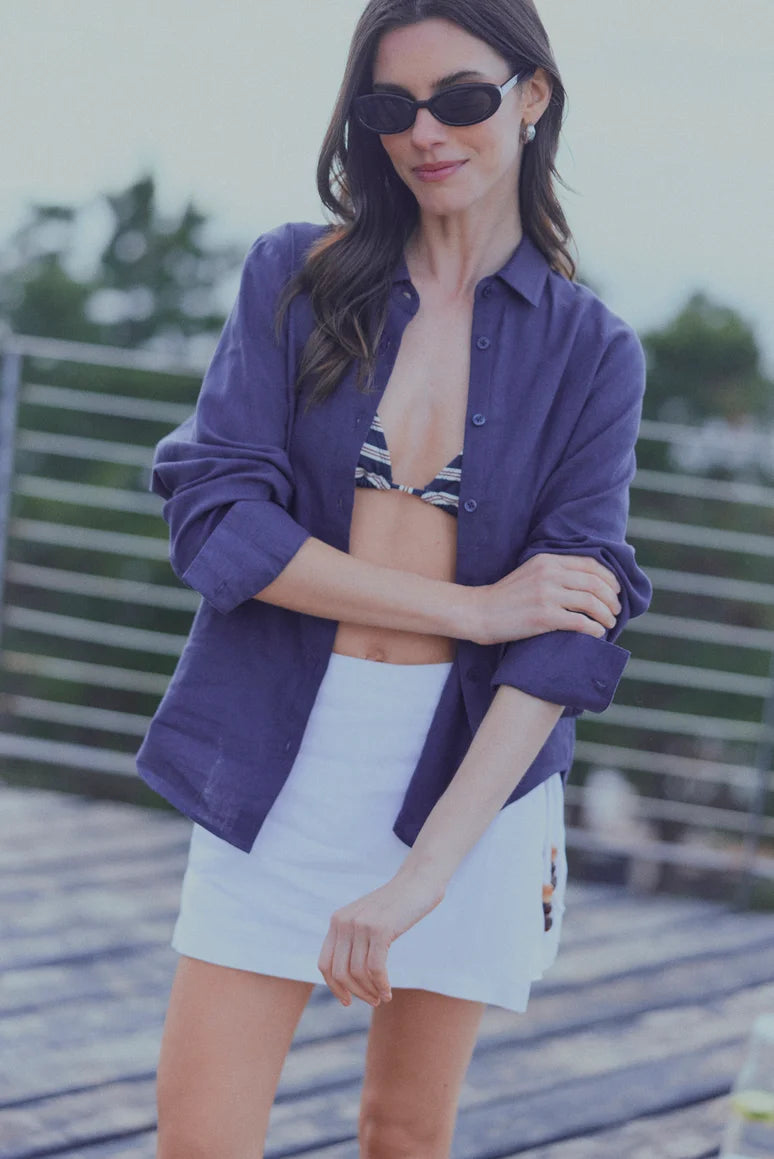 Blusa manga larga mujer basic azul Froens