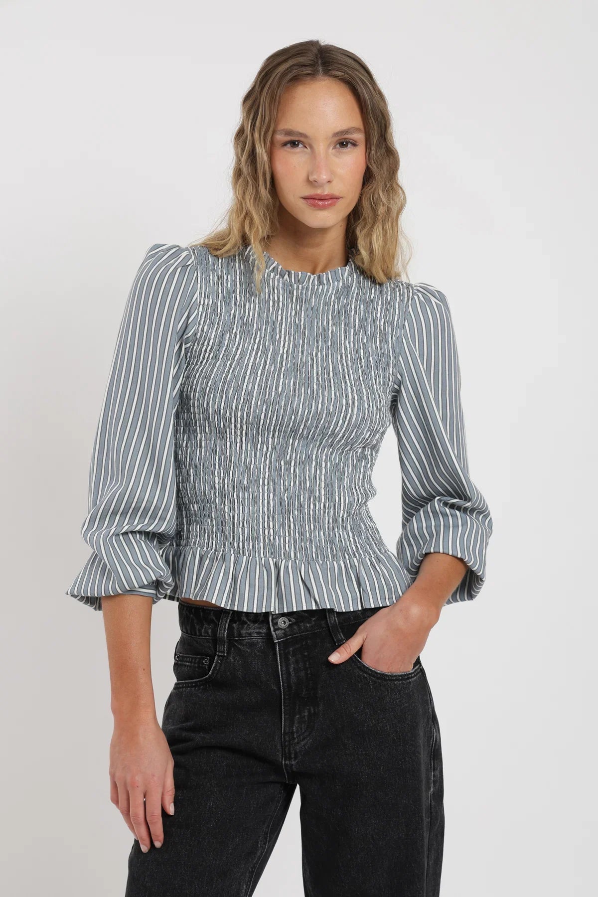 Blusa manga larga Bee rayas gris Froens