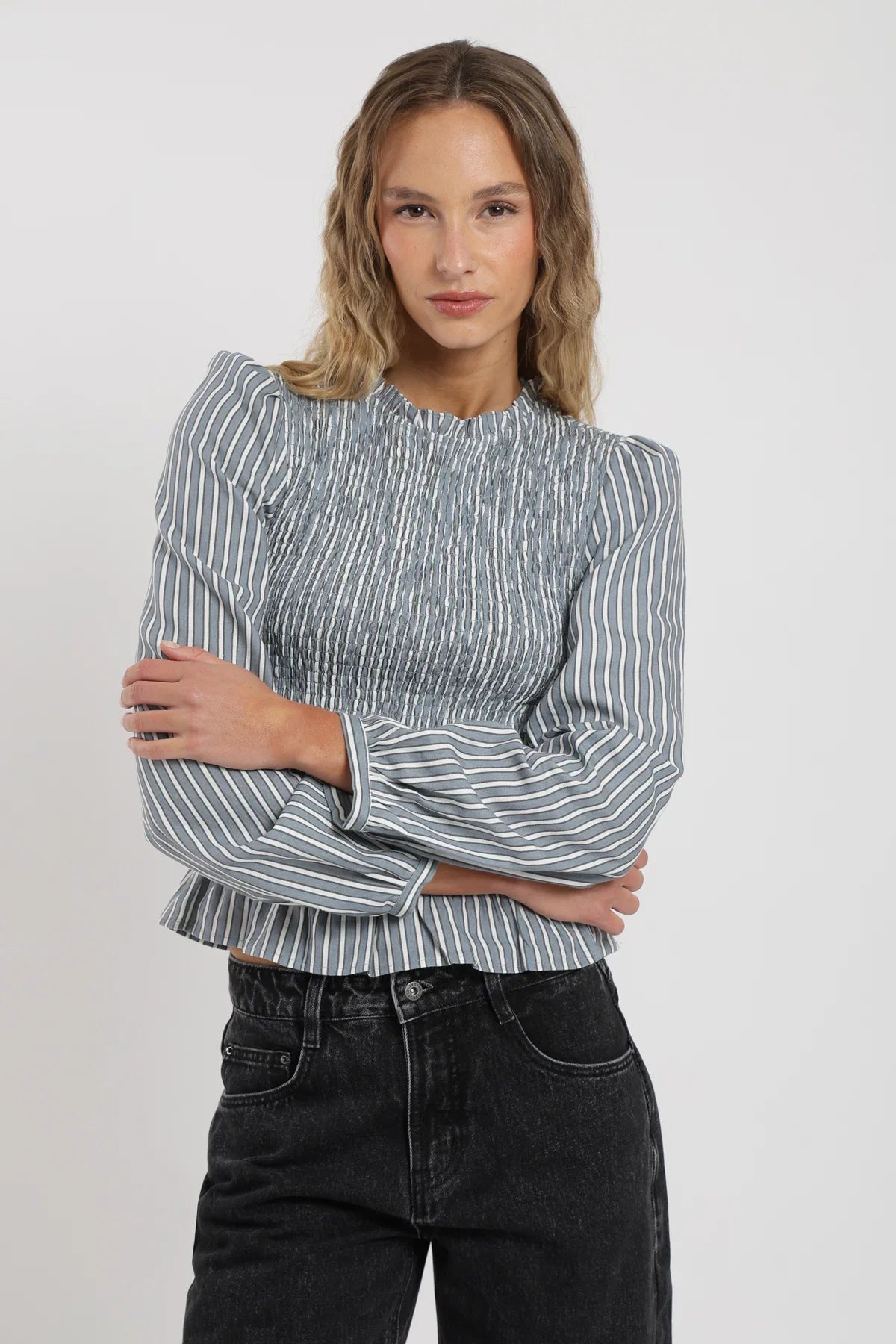 Blusa manga larga Bee rayas gris Froens