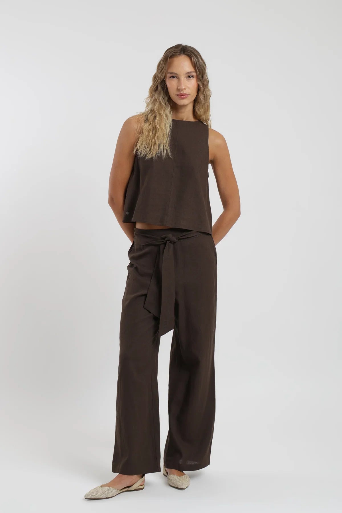 Blusa sin mangas Caulle café Froens