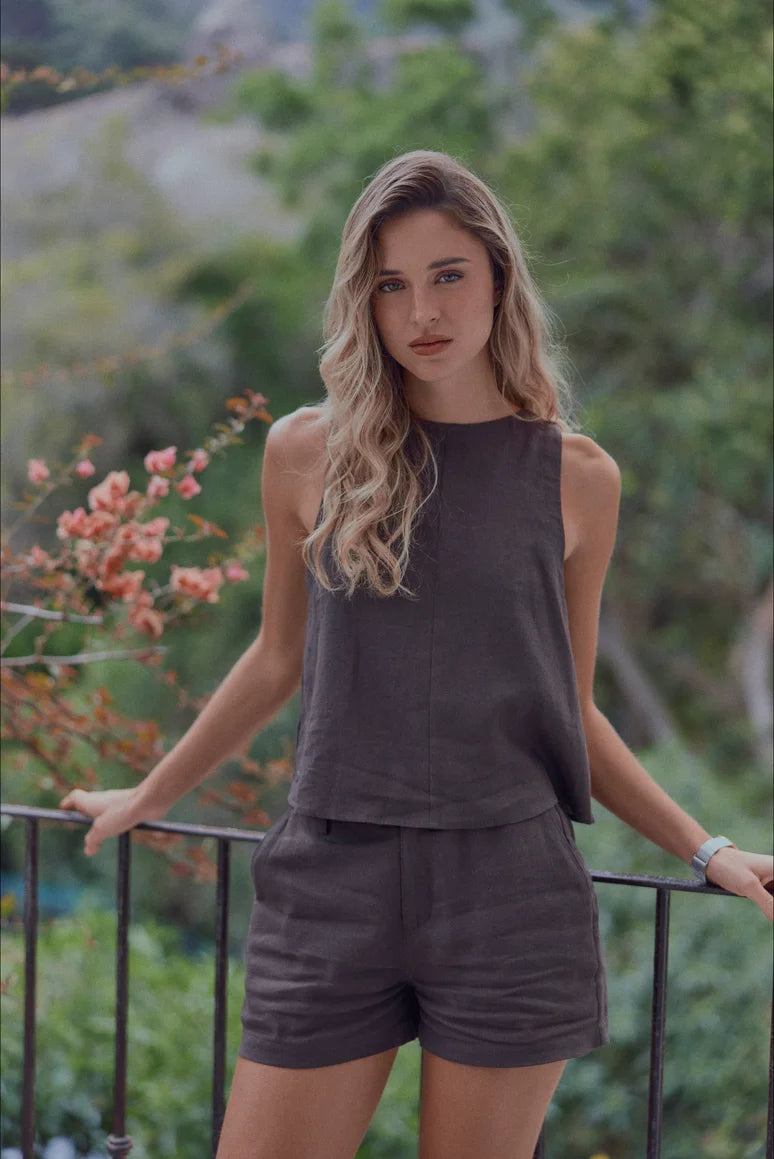 Blusa sin mangas caulle café Froens