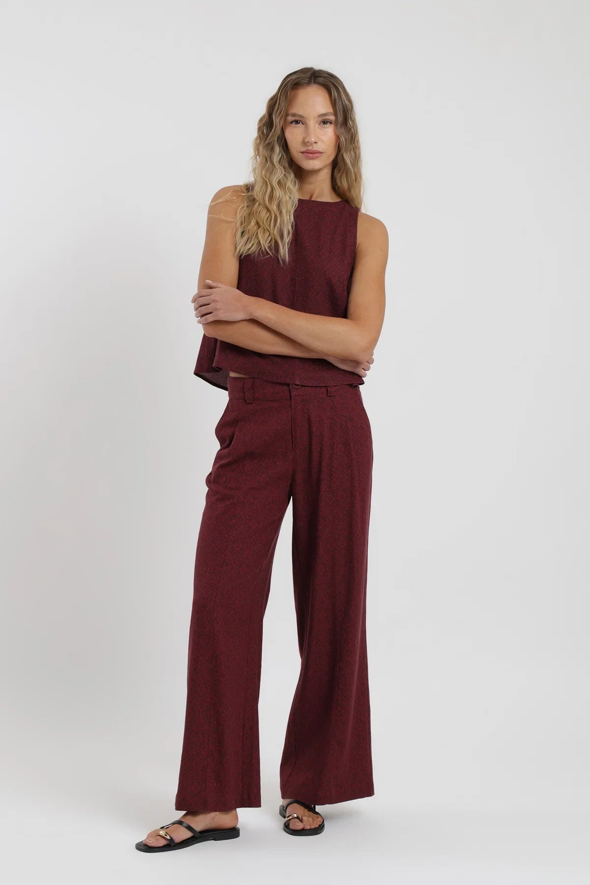 Blusa sin mangas Caulle rombos burdeo Froens