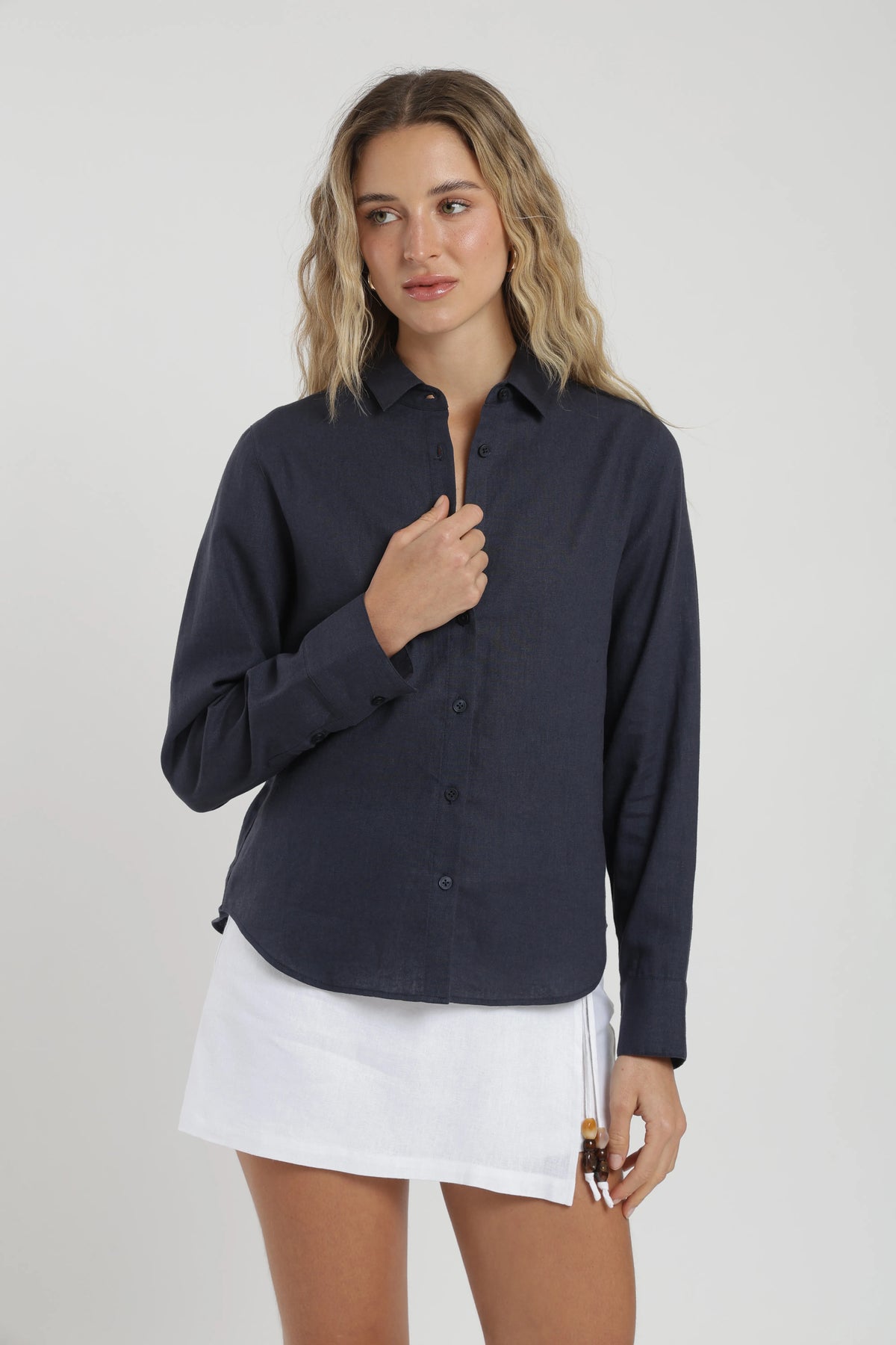 Blusa manga larga mujer basic azul Froens
