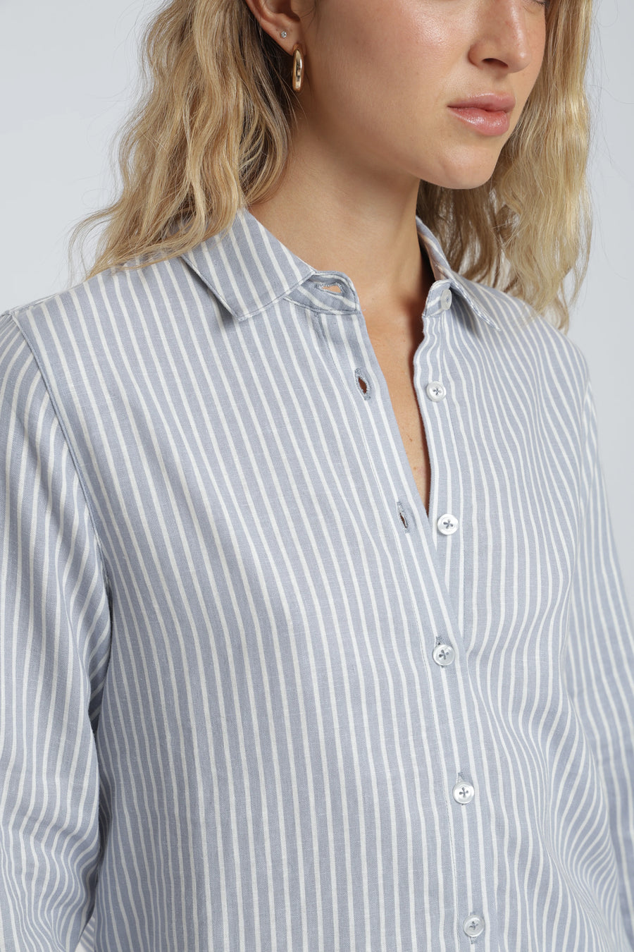 Blusa manga larga mujer basic rayas celeste Froens