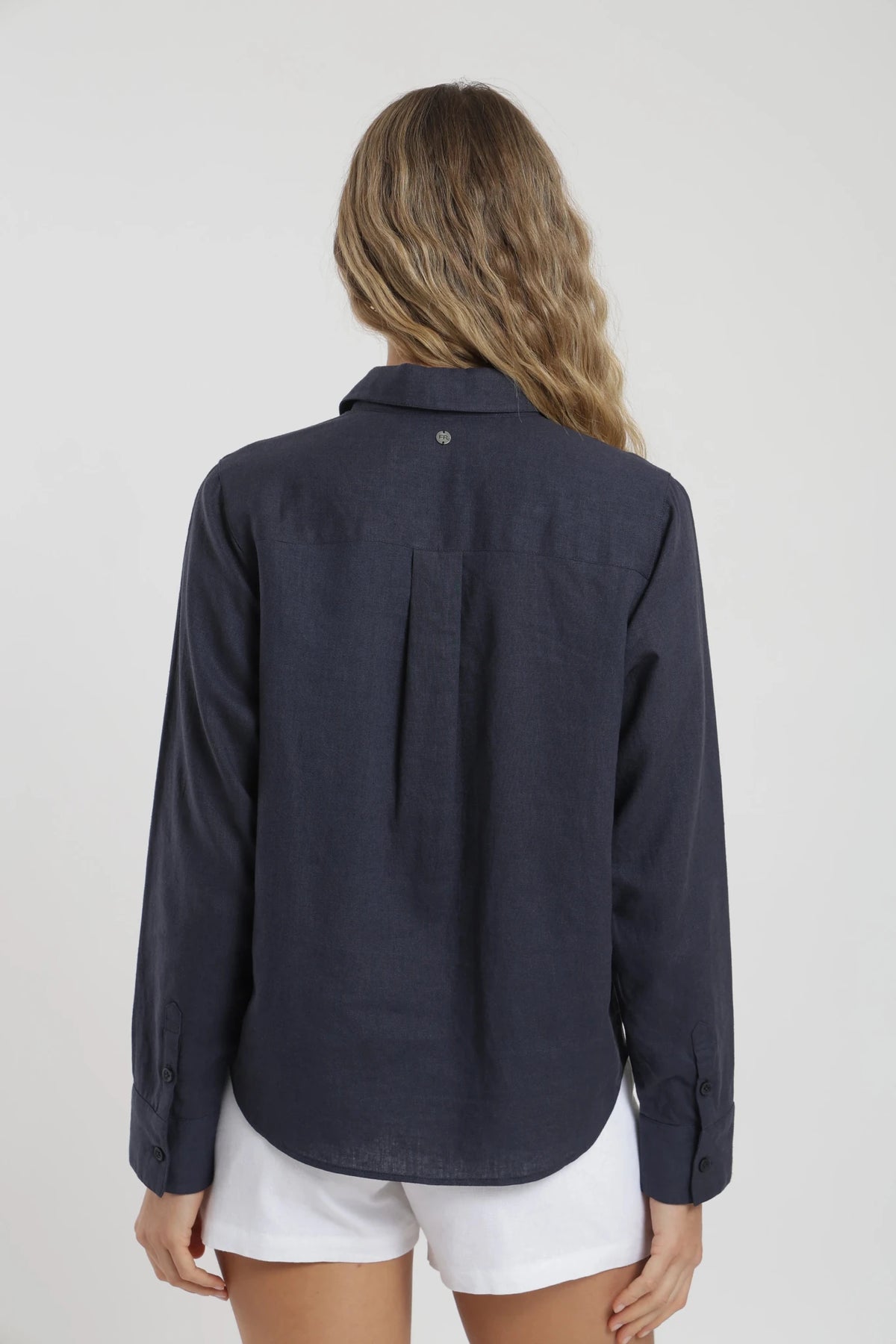 Blusa manga larga mujer basic azul Froens