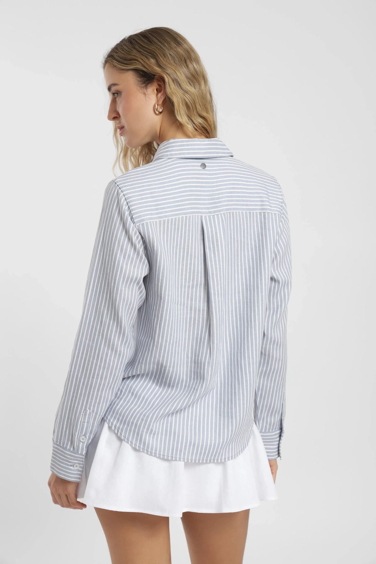 Blusa manga larga mujer basic rayas celeste Froens