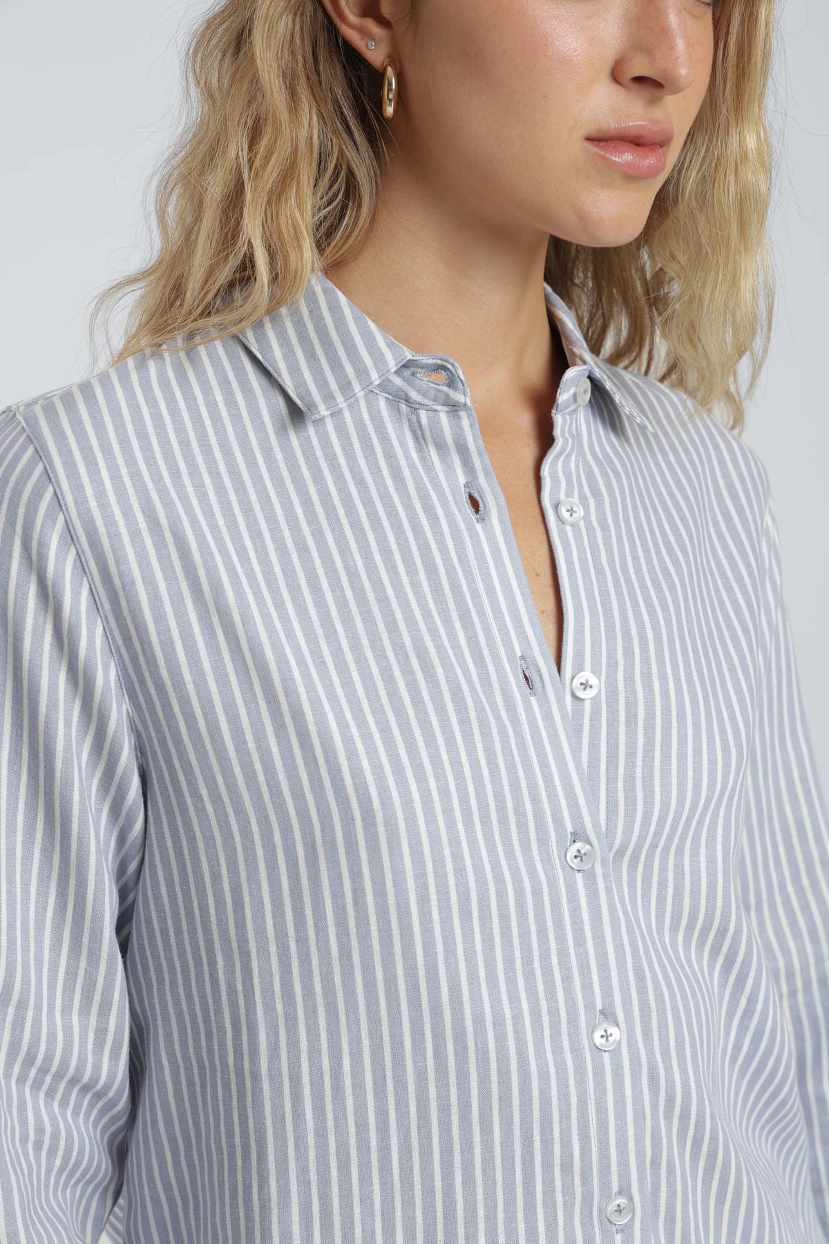 Blusa manga larga mujer basic rayas celeste Froens