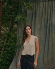 Blusa sin mangas vest tejido beige