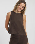 Blusa sin mangas caulle café Froens