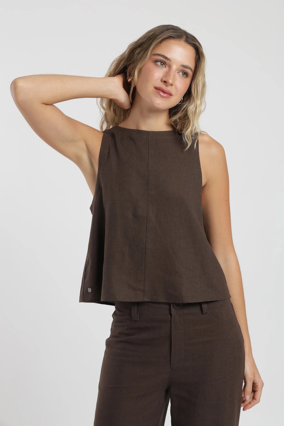 Blusa sin mangas caulle café Froens