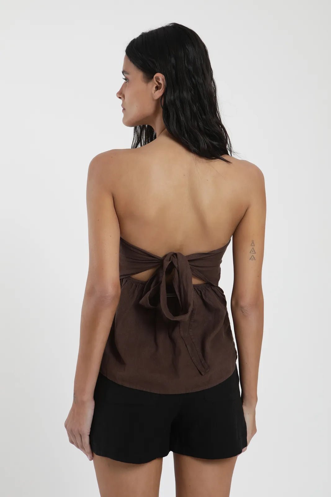 Blusa Strapless café - Lino - Frøens