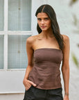Blusa Strapless café - Lino - Frøens
