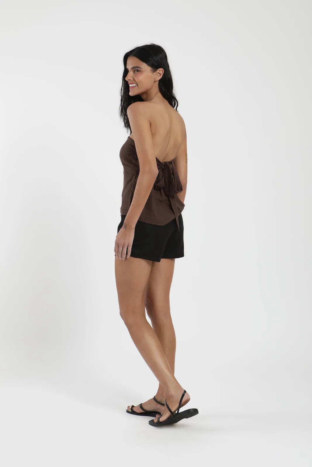 Blusa Strapless café - Lino - Frøens