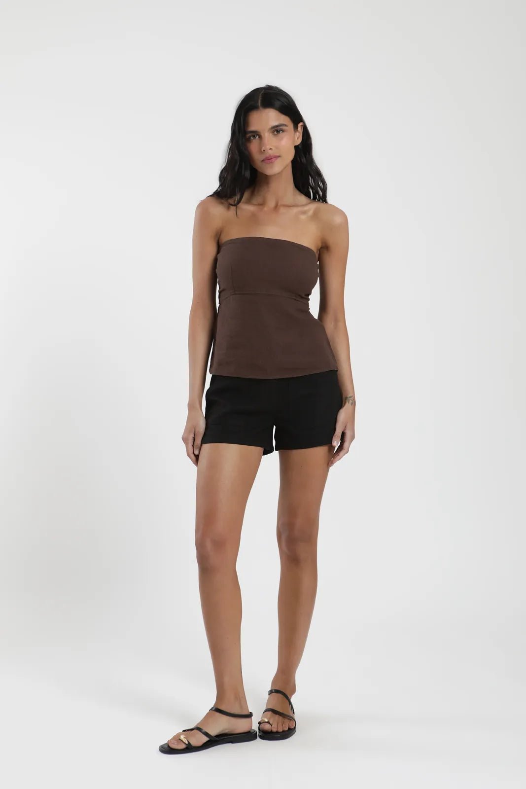 Blusa Strapless café - Lino - Frøens
