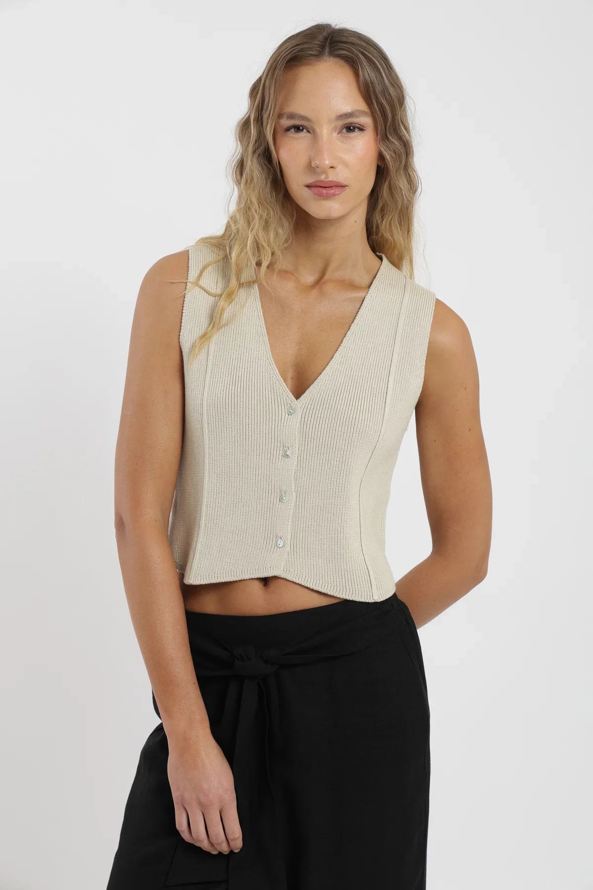 Blusa sin mangas Vest tejido beige Froens