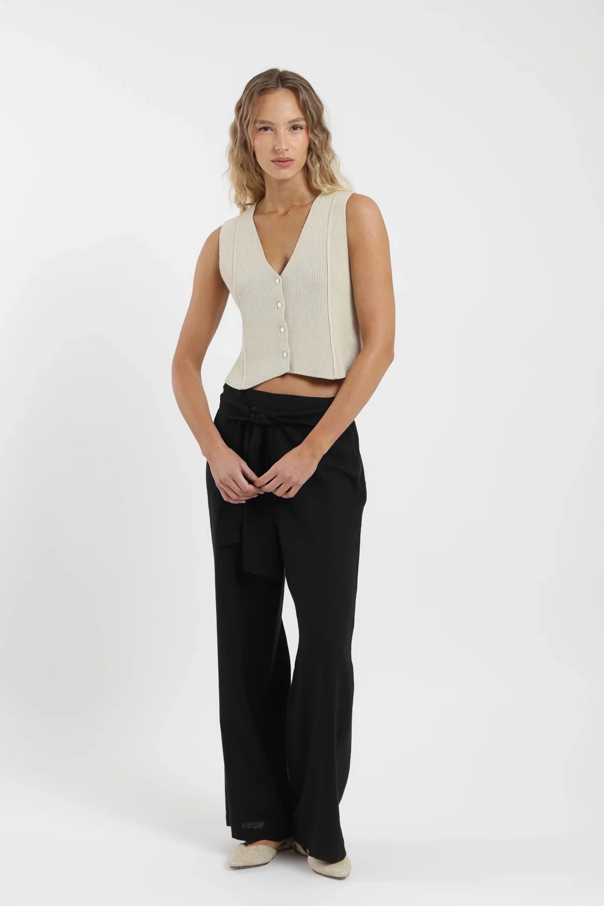 Blusa sin mangas Vest tejido beige Froens