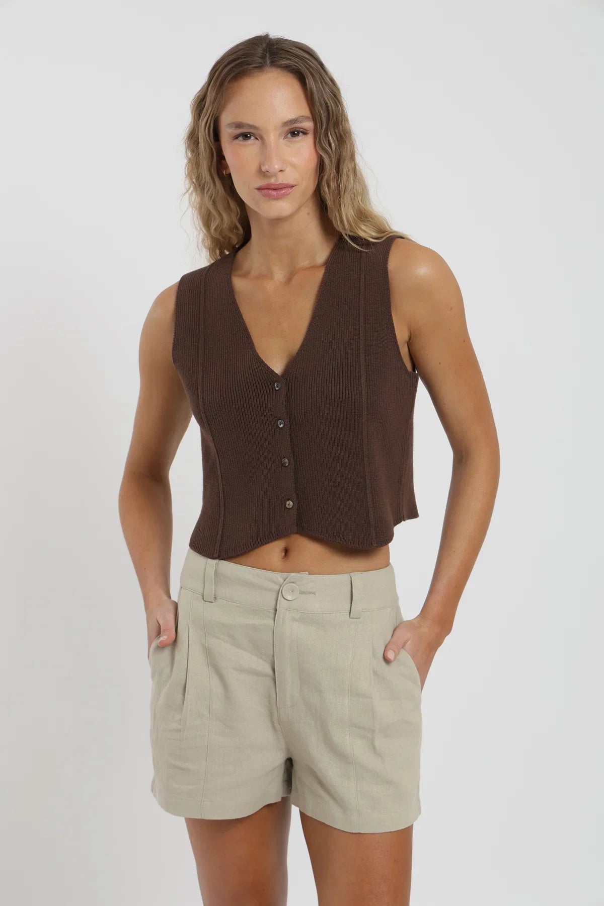 Blusa sin mangas Vest tejido café Froens