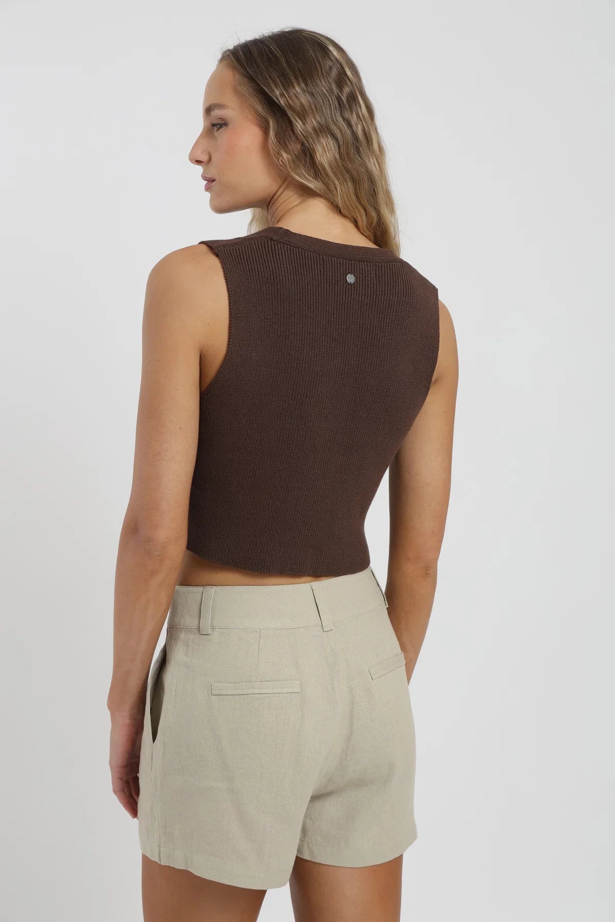 Blusa sin mangas Vest tejido café Froens