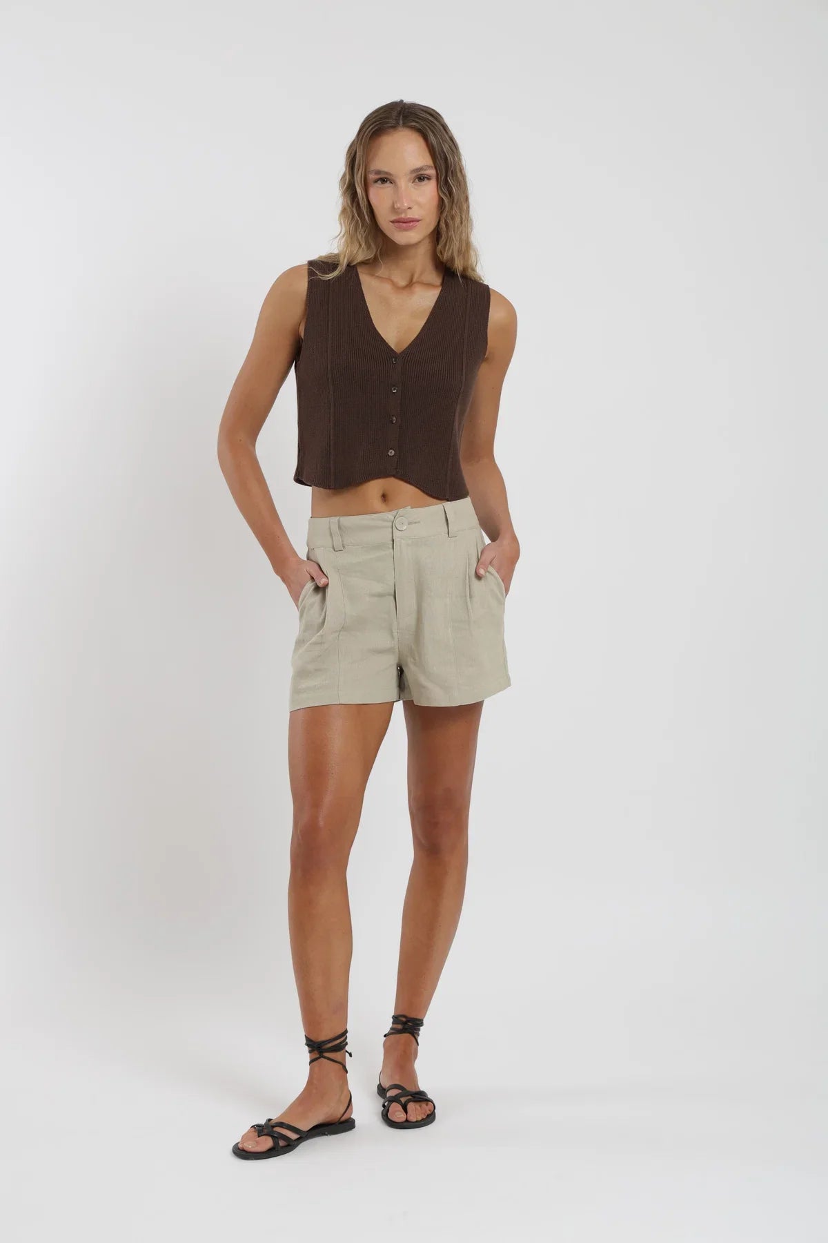 Blusa sin mangas Vest tejido café Froens
