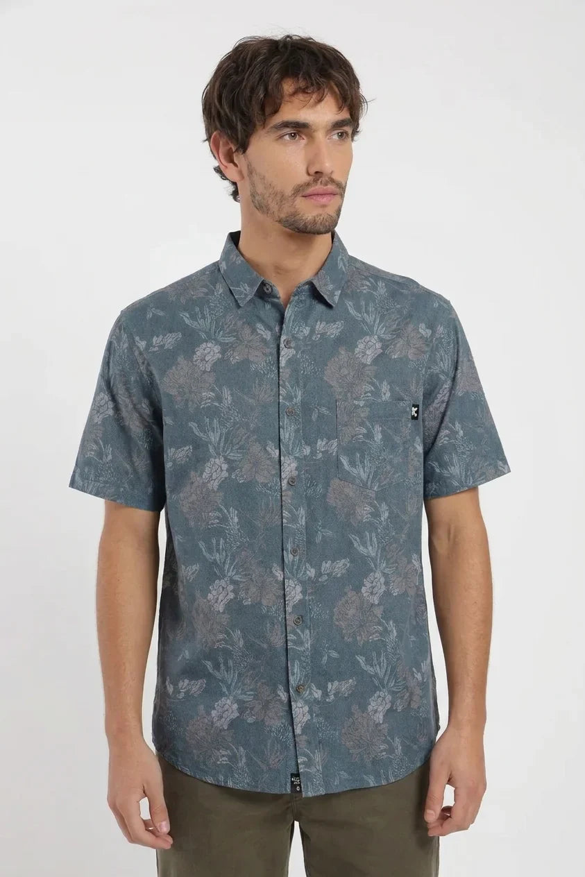 Camisa manga corta Flores azul - Viscosa Froens